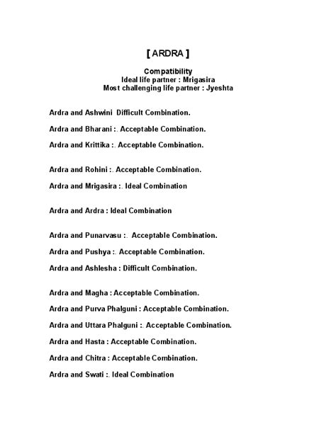 (DOC) Compatibility by Nakshatra System