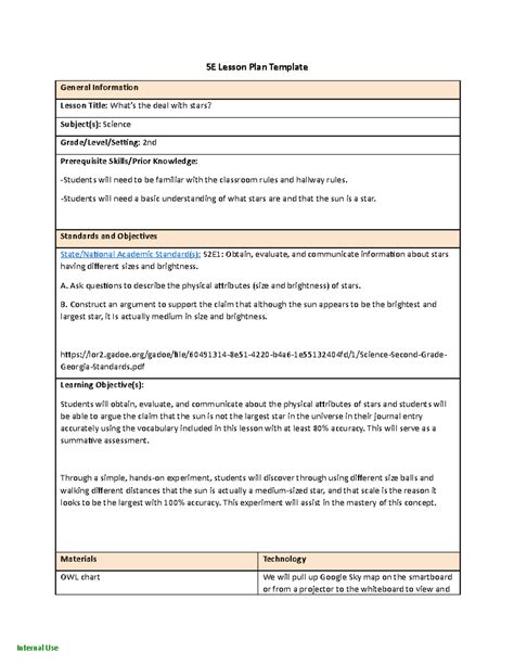 5E Model Lesson Plan Template