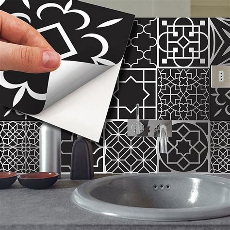 Buy WALPLUS 15cm(6")@96pcs Arabic Black and Silver Wall Tile Sticker ...