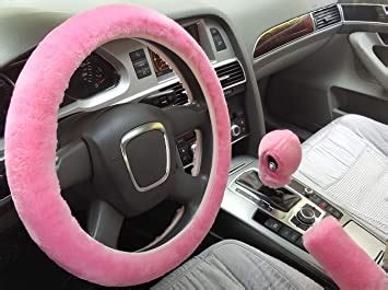 acdiac Universal 3Pcs Plush Steering Wheel Cover of Thickening for Women Faux Wool Hand Brake ...