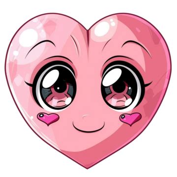 Cute Pink Heart With Black Eyes Anime Or Manga Character, Pink Heart, Black Eyes, Anime PNG ...