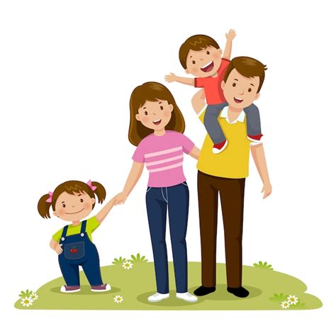 Premium Vector | Portrait of four member happy family posing together ...