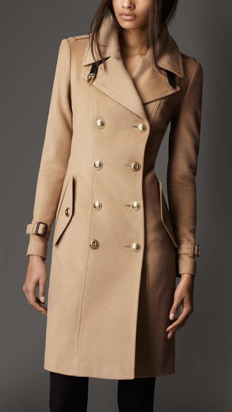 Burberry Leather Detail Wool Cashmere Coat in Natural - Lyst