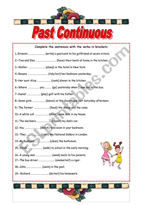 Worksheet Of Past Continuous Tense Tense Grammar English Tenses | The ...