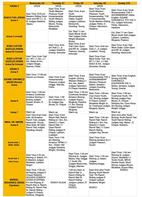 Arena Schedule – Sun Circuit