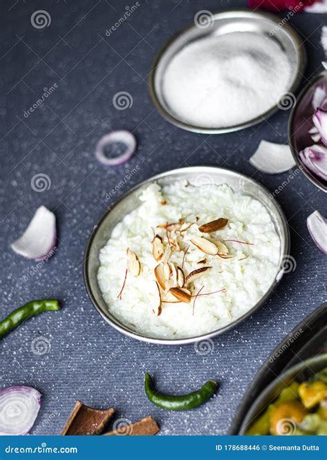 Indian Khir Photography with Almonds and Kesar Toppings. Stock Photo ...