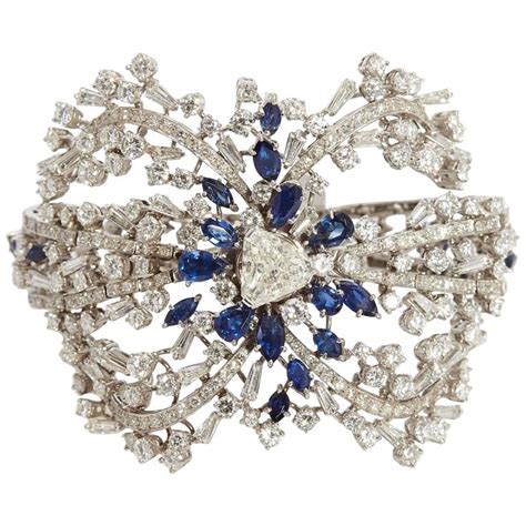 Sapphire and Diamond Cuff Bracelet at 1stDibs