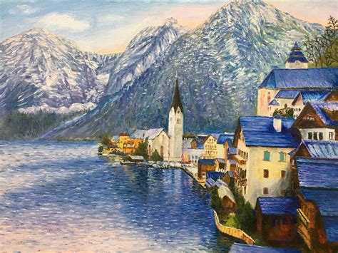 Hallstatt in Austria by Spring Lin,oil painting 12p(60.5cmx45cm),2018