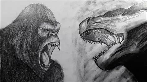 Drawing Godzilla vs kong//timelapse Drawing//Godzilla vs kong pencil ...