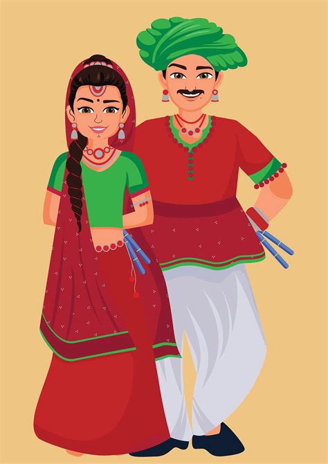 Gujarati Couple In Traditional Costume Of Gujarat, India