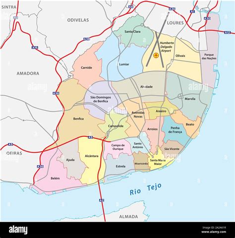 Administrative and road map of the new city structure of Lisbon Stock ...