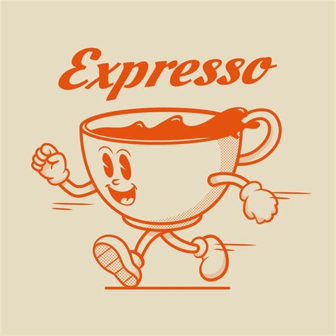 Espresso Coffee Cup Character, Retro Mascot Character 15649736 Vector ...