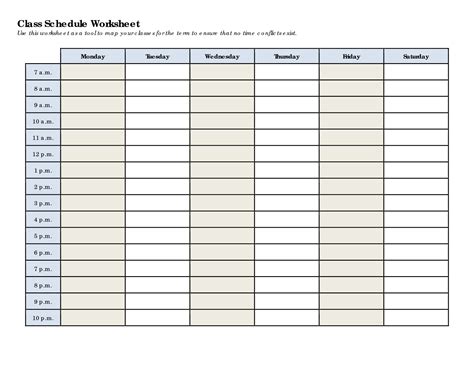 Printable Blank Class Schedule | Printablee