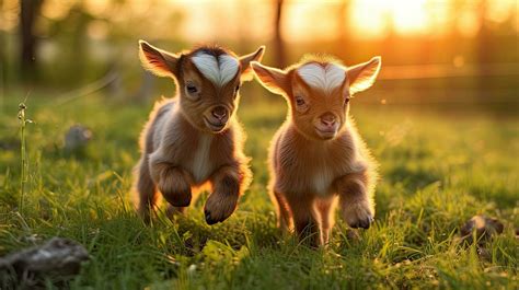 Two baby goats playing in the green field 29632604 Stock Photo at Vecteezy