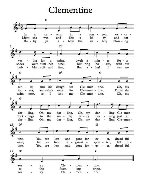 Free Sheet Music - Free Lead Sheet - Clementine - Oh, My Darling Guitar Chords For Songs, Music ...