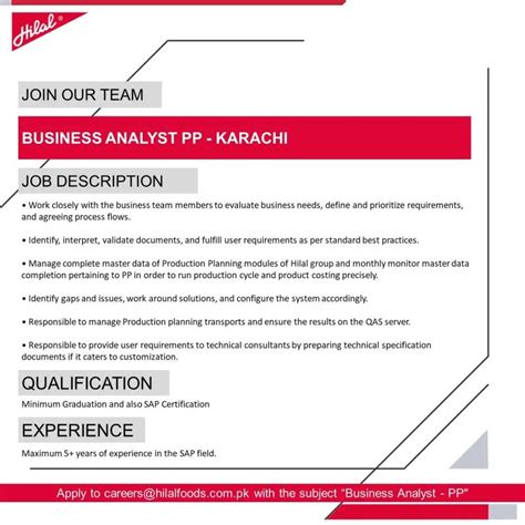 Business Analyst – Hilal Foods-Karachi – Pakistan Careers