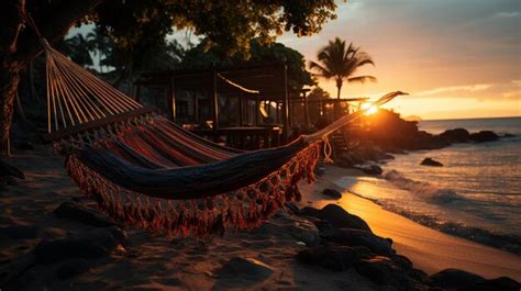 Premium AI Image | Sunset hammock at the beach Generative Ai