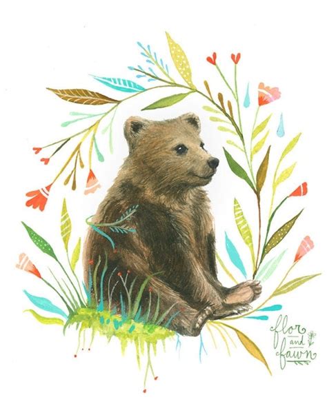 Bear Art Print Watercolor Painting Nursery Woodland