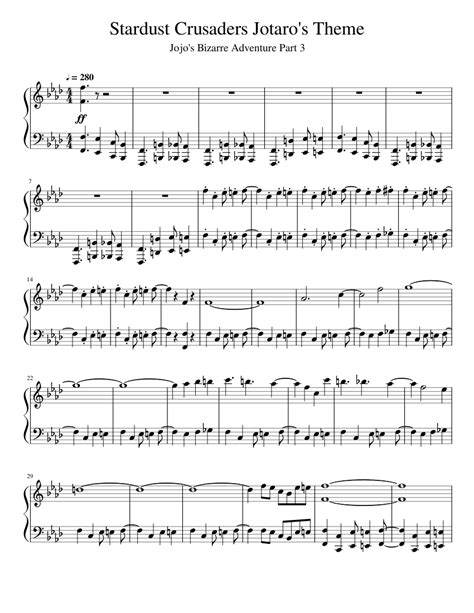 Jotaro's Theme From Stardust Crusaders sheet music for Piano download ...