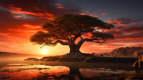 Acacia Tree in African at Sunset Stock Image - Image of beauty, horizontal: 292584877