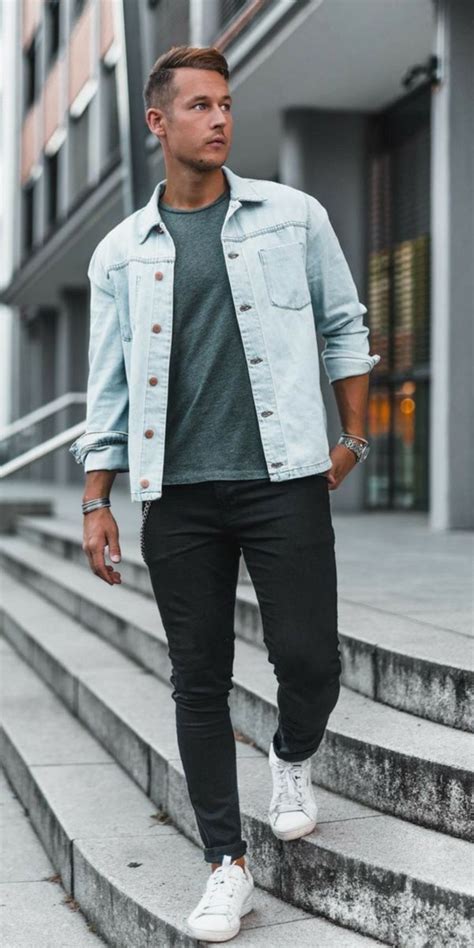 45 Awesome Jeans Jackets Ideas For Men Look Cooler | Black jeans outfit, Denim jacket men