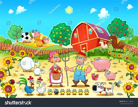 Escena divertida en una granja con: vector de stock (libre de regalías) 381134458 | Shutterstock