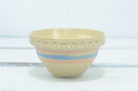 Antique Yellow Ware Mccoy Stoneware Bowl USA Mixing Bowl Blue/pink Stripes Mccoy 7.5 - Etsy