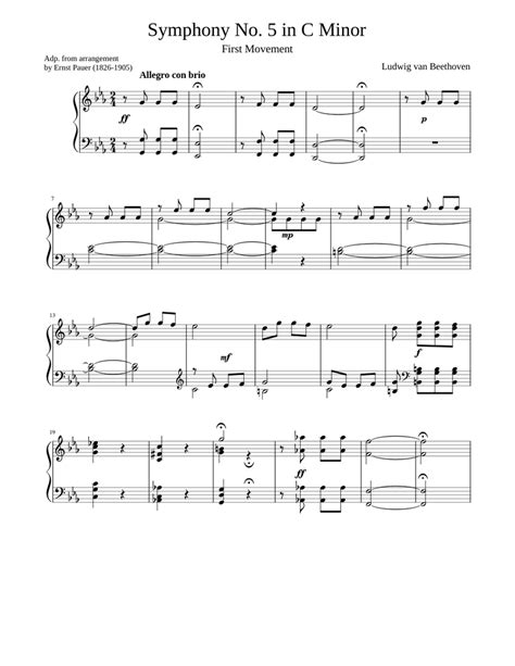 Beethoven Symphony No. 5 (1st movement) Piano solo sheet music for Piano download free in PDF or ...