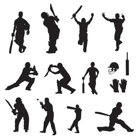 Cricket player silhouettes Collection, Set of cricket players silhouette 12252636 Vector Art at ...