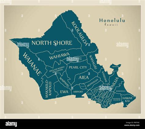 Modern City Map - Honolulu Hawaii city of the USA with neighborhoods and titles Stock Vector ...