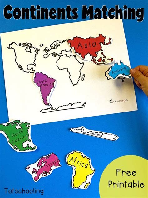 7 Continents of the World FREE Printable Matching Activity | Preschool social studies, Geography ...