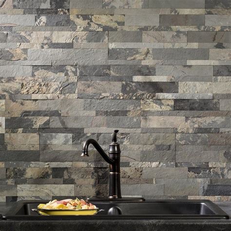 Aspect 6 x 24-inch Medley Slate Peel and Stick Stone Backsplash ...