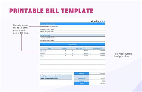 Free Printable Bill Template - Download in Excel, Google Sheets ...