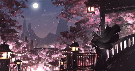 Anime Night Japanese Cherry Blossom Wallpaper / Fleeting Blossom Pretty ...