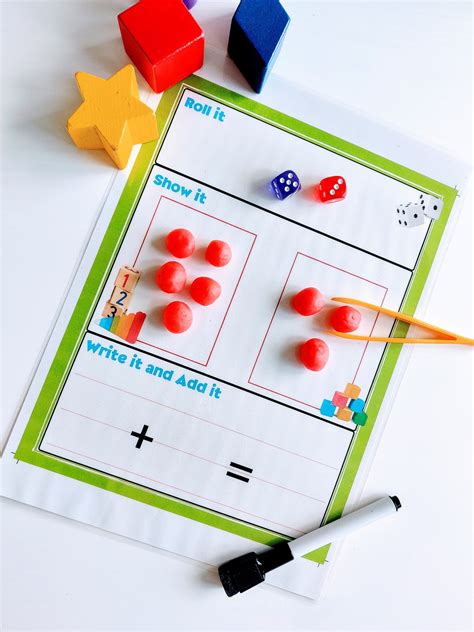 Addition Dice Game Printable, Math Activity for Homeschool Worksheet, Writing Practice and ...