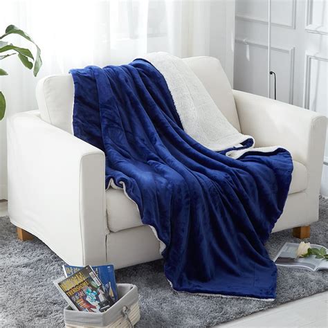 Sherpa Fleece Blanket Twin Size (60"x80", Navy), Plush Soft Warm, Reversible Plush Fleece Bed ...