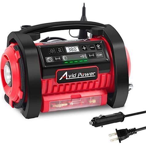 Avid Power Tire Inflator Air Compressor, 12V DC / 110V AC Dual Power Tire Pump with Inflation ...