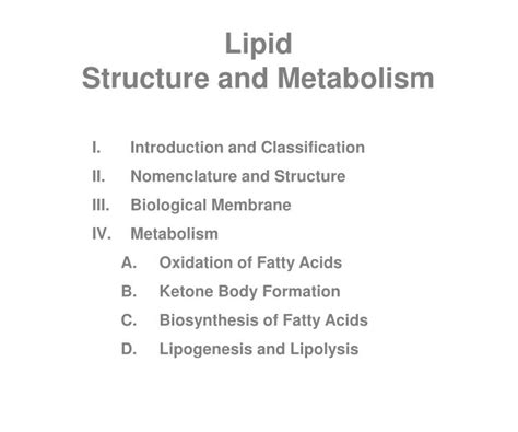 PPT - Lipid Structure and Metabolism PowerPoint Presentation, free ...