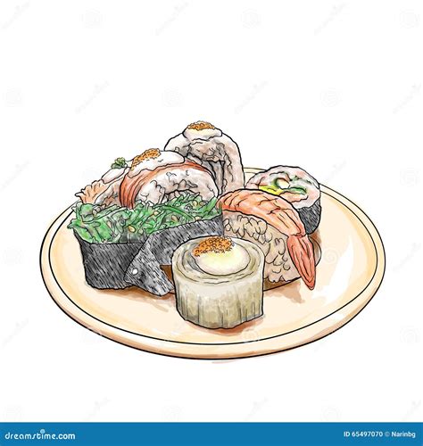 Japanese Food Drawing on Art Stock Vector - Illustration of isolated ...