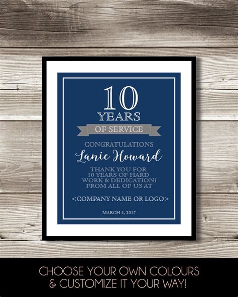 10 Year Work Anniversary Print 10th Work Anniversary Digital | Etsy Canada