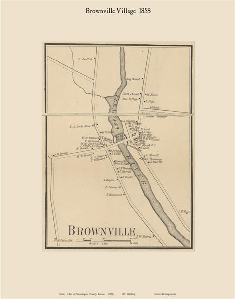 Brownville Village, Maine 1858 Old Town Map Custom Print - Piscataquis Co. - OLD MAPS