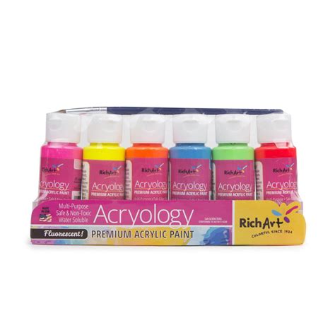 2oz Acryology™ Fluorescent Acrylic Paint With Brush Set | Rich Art Color