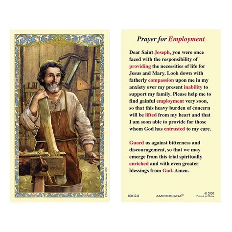 Saint Joseph the Worker Laminated Prayer Card — Catholic Gifts Canada