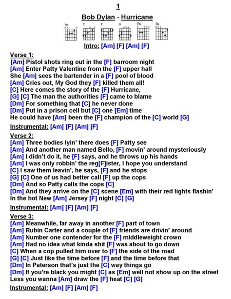 Hurricane - Bob Dylan [W] [GT] [1] | Guitar tabs songs, Guitar songs ...