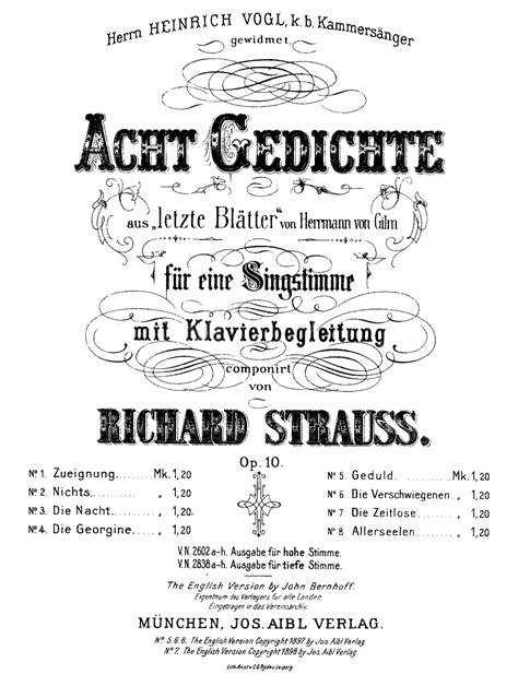 8 Gedichte aus 'Letzte Blätter', Op.10 (Strauss, Richard) - IMSLP: Free Sheet Music PDF Download