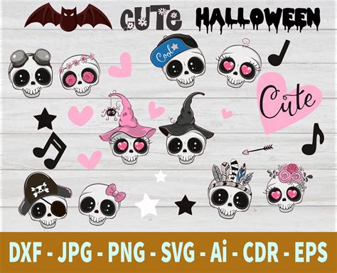 Cute Halloween SVG Skull Clipart Cute Skull SVG Cute | Etsy