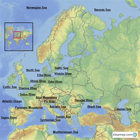 StepMap - Europe Landforms - Landkarte für Europe