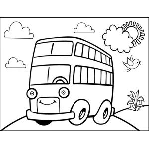 Happy Double-Decker Bus Coloring Page