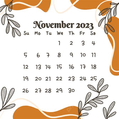 November Month Calendar 2023, Calendar 2023, November Month, November 2023 PNG Transparent ...