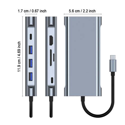 YIYQI 10 In 1 Type C Docking Station Usb C Hub 2 3 Usb Pd Sd Usb C Vga ...